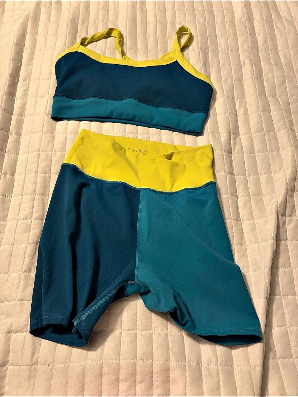 Z Supply Color Block Bikini Set in Blue & Yellow Size Medium shorts with matchin